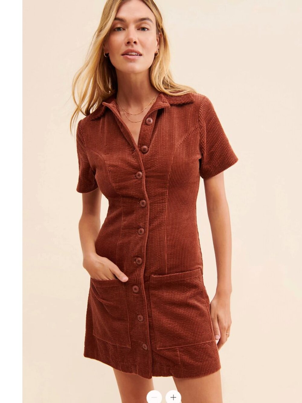 ROLLA'S | Francoise Brown Corduroy Button Down Pocket Mini Dress | (MEDIUM)